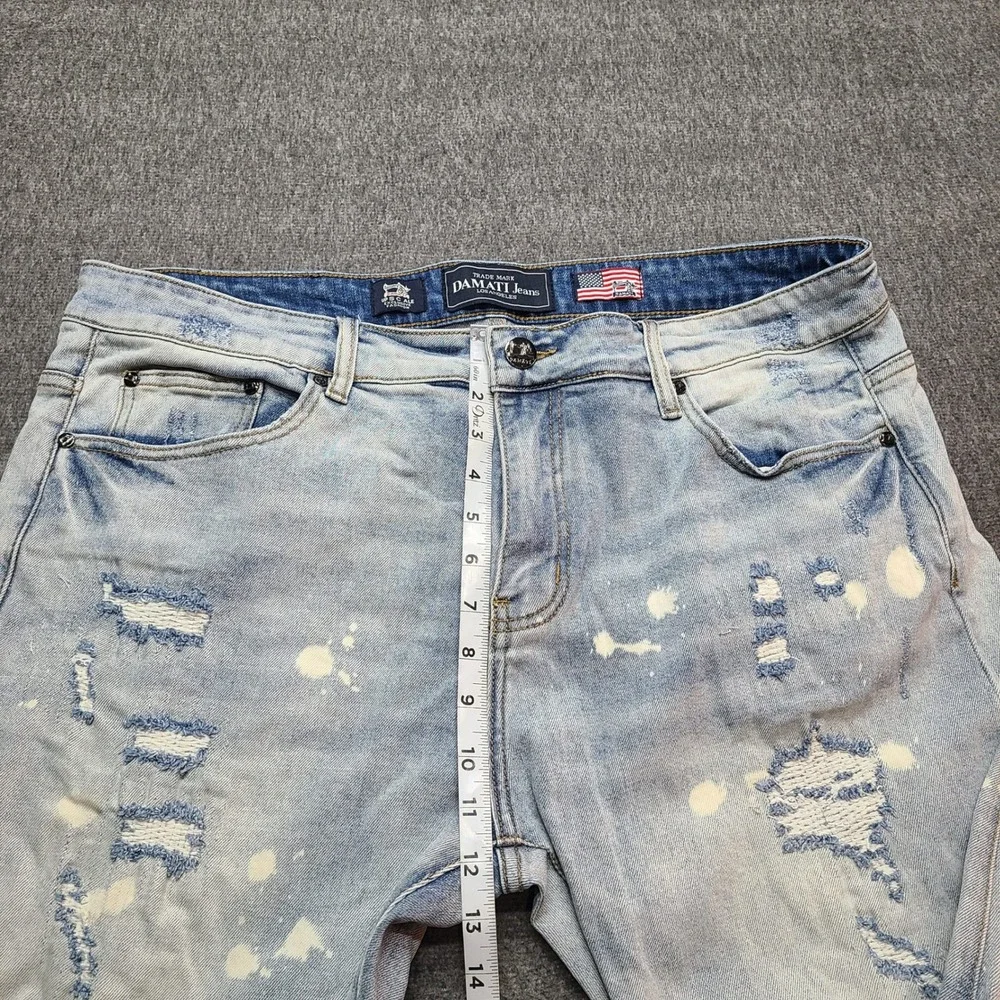 DAMATI Jeans Mens W38 Light Wash Distressed Paint‎ Splatter Denim Straight Fit